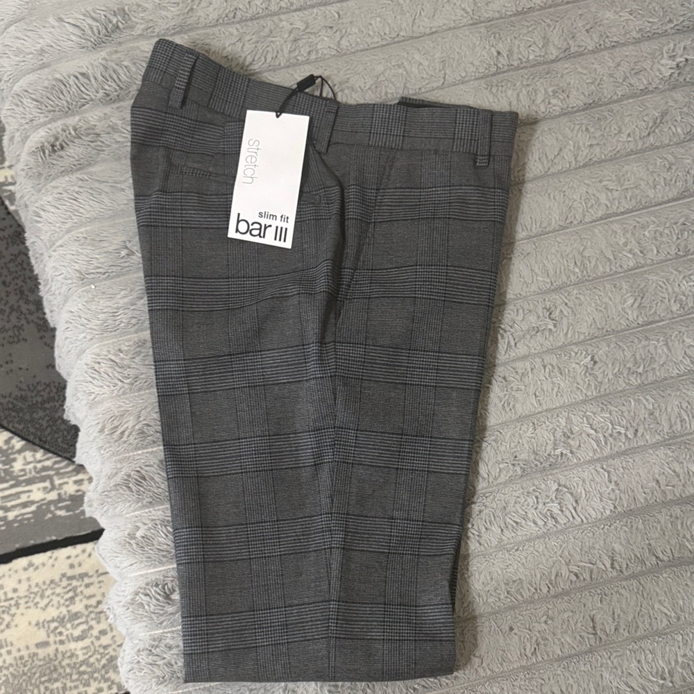Bar III Charcoal Checkered Slim Fit Trousers